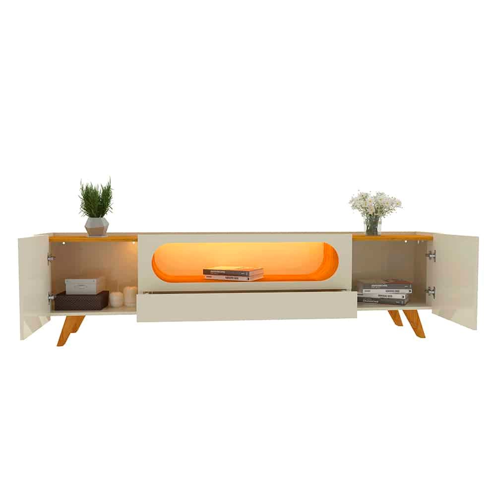 Painel até 85″ Royal 220 Off White + Rack Nobre 210 (Pés de Madeira) Off White/Naturale – GELIUS - Imagem 3
