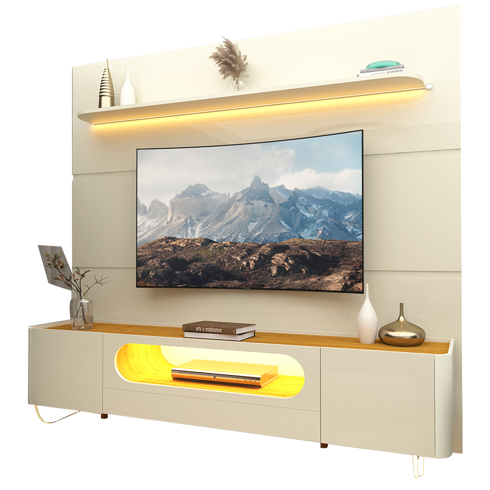 Painel até 85" Royal 220 Off White + Rack Nobre 210 (Pés de Vidro) Off White/Naturale - GELIUS - Imagem 3