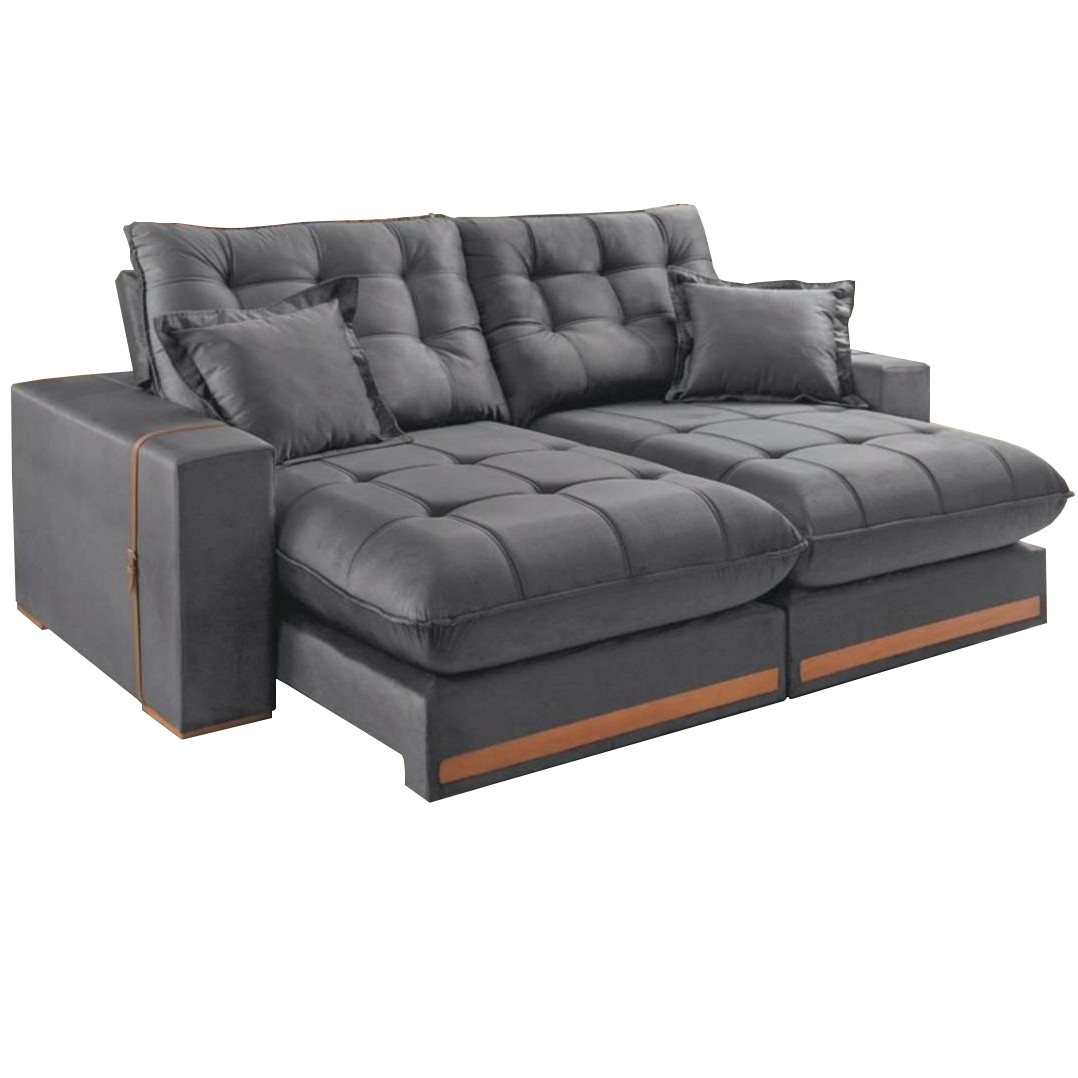 Sofá Retrátil e Reclinável Ártemis 017 2,50 m Veludo Cinza Grafite - VICAM ESTOFADOS - Imagem 4