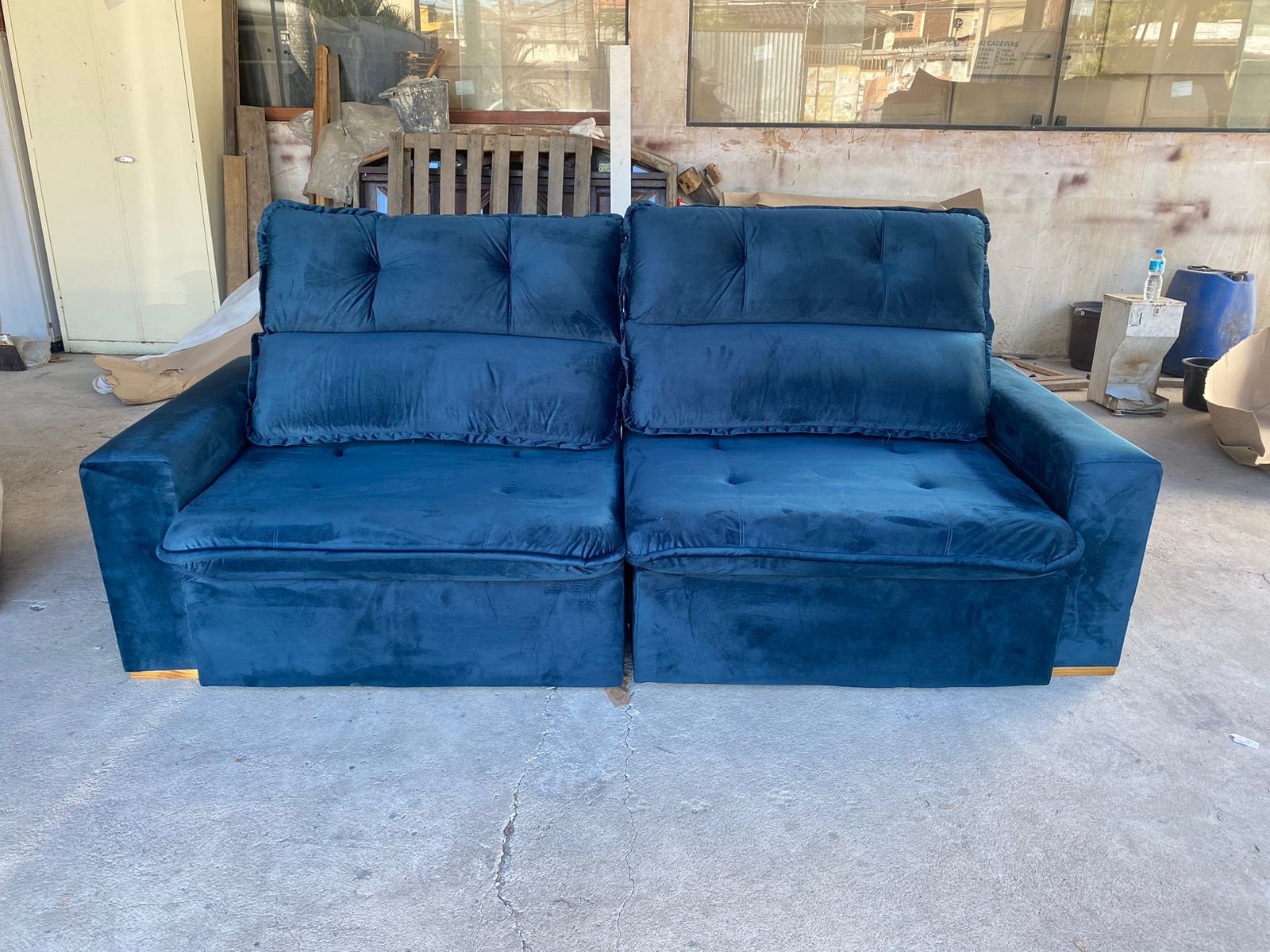 Sofá Retrátil e Reclinável Pequim 2,40 m Azul 404 - KASA COMIGO - Imagem 4
