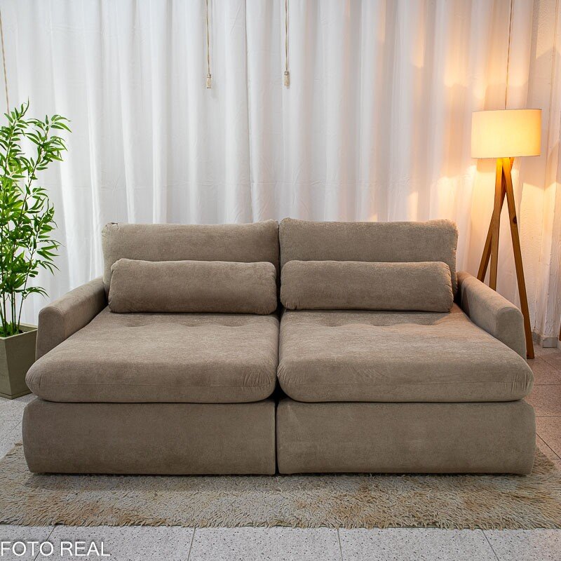 Sofá Retrátil Amaranto Premium 2.30m Veludo Plush Bege - Sem Caixa - Imagem 6
