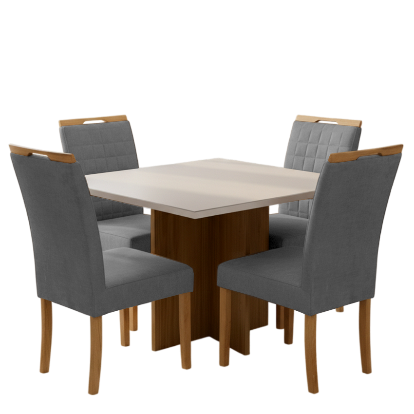 Mesa Salinas/Helô/Los Angeles 120 Cinamomo/Off White com Cadeiras Pandora 01 Veludo Cinza Grafite 414 – CEL MÓVEIS + CAR - Imagem 3