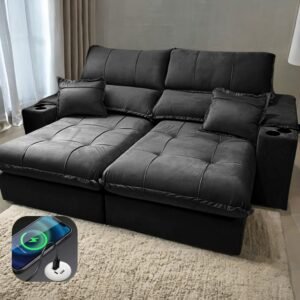 Sofá Retrátil e Reclinável Zeus/Afrodite 2,30 m Preto - ZARAT ESTOFADOS