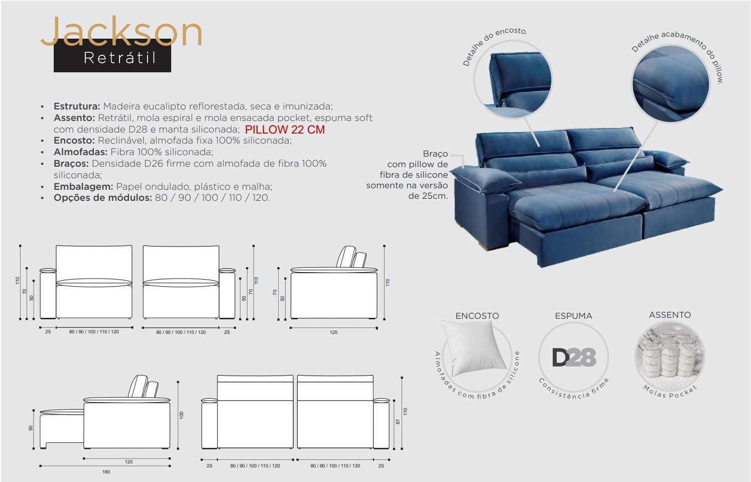 Sofá Retrátil e Reclinável Jackson 2,50 m Veludo Bege 3710 - UNIART ESTOFADOS - Imagem 2