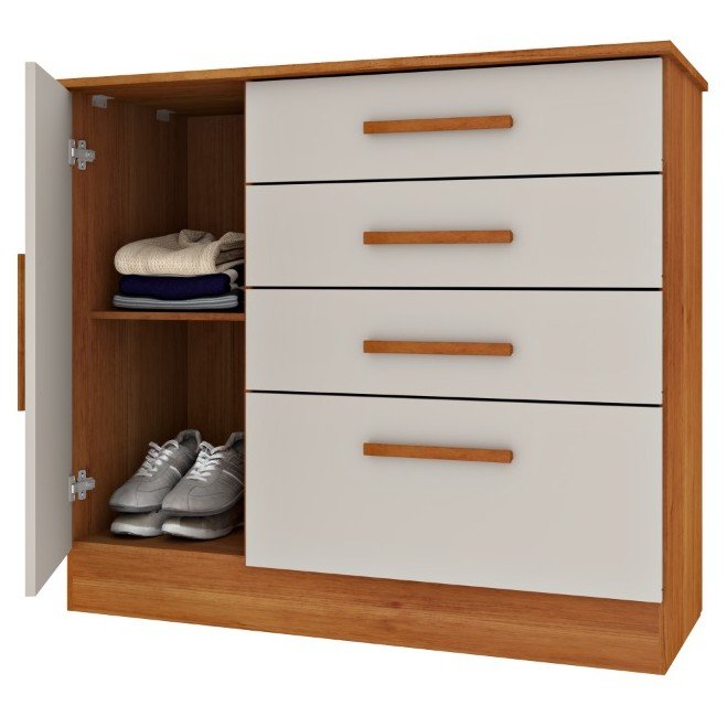 Guarda-Roupa 3 Portas Dacar/Senegal + Cômoda Chicago/Berlim Cinamono/Off White - TCIL - Imagem 4