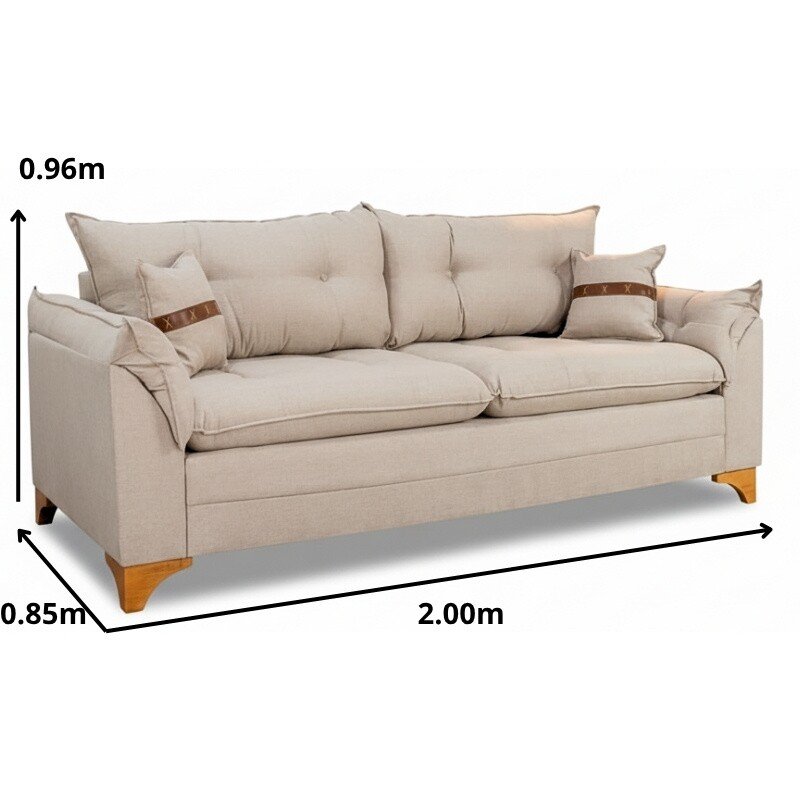 Sofá 3 Lugares Creta Linho Bege 24 Larg. 2.00m - Molas bonnel - Imagem 2