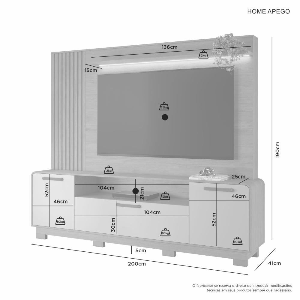 Home até 65" Apego Cinamono/Off White - JCM MOVELARIA - Imagem 4
