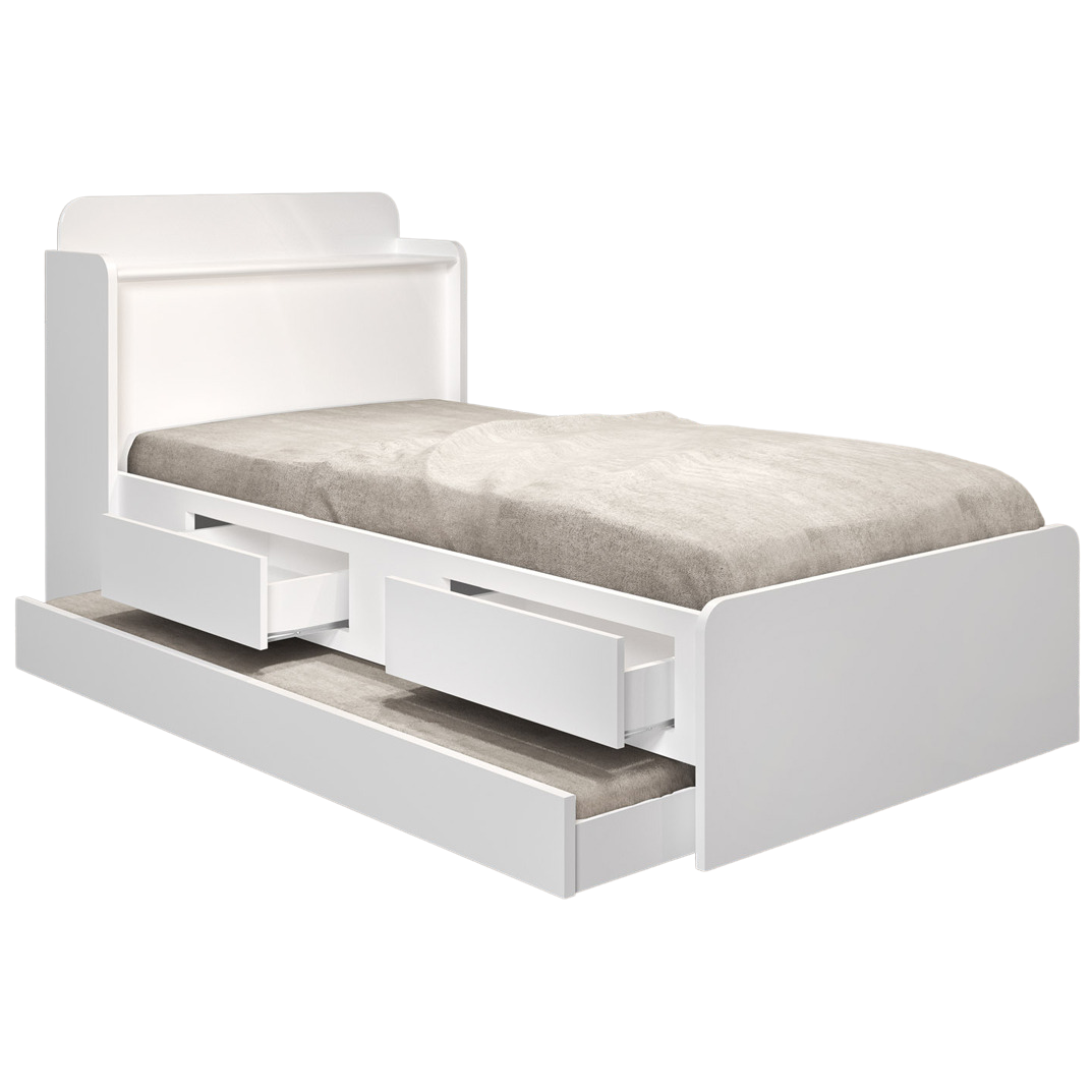 Cama Solteiro Baú Tamires + Auxiliar Mili Branco - MADEC/VJ MÓVEIS - Imagem 3