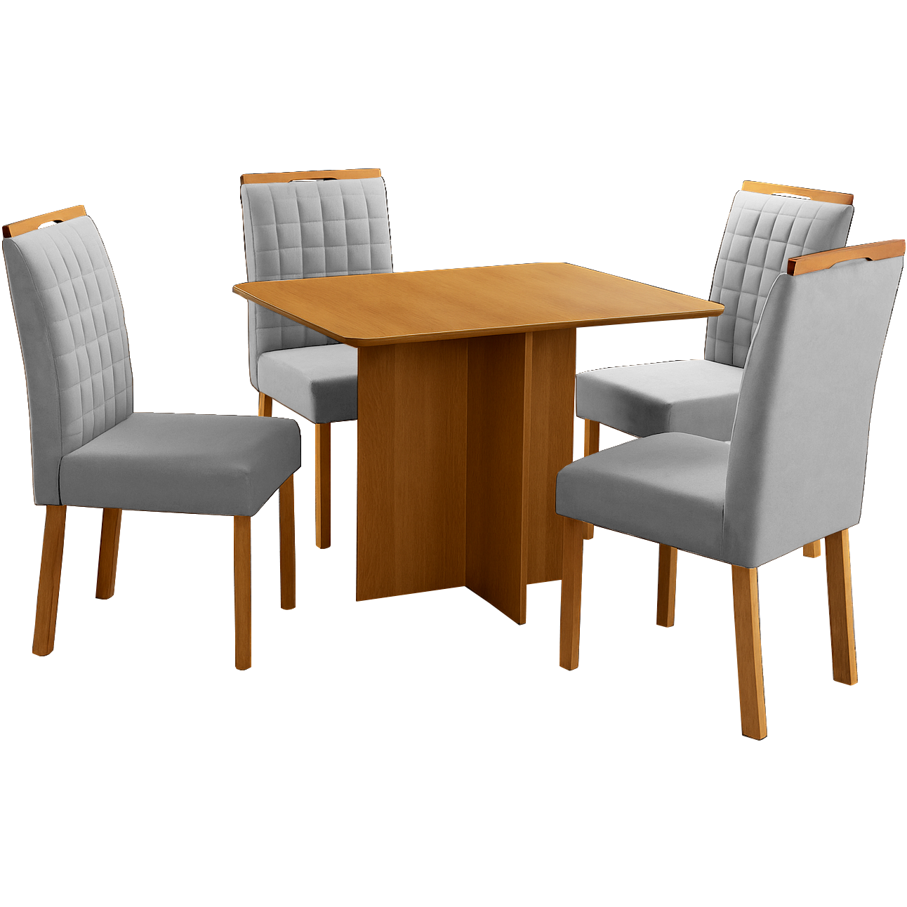 Mesa Pérola 90 Imbuia Mel (Tampo Viena s/vidro) + 4 Cadeiras Pandora 01 Veludo Cinza Prata 127 – CARVALHO DECOR - Imagem 6