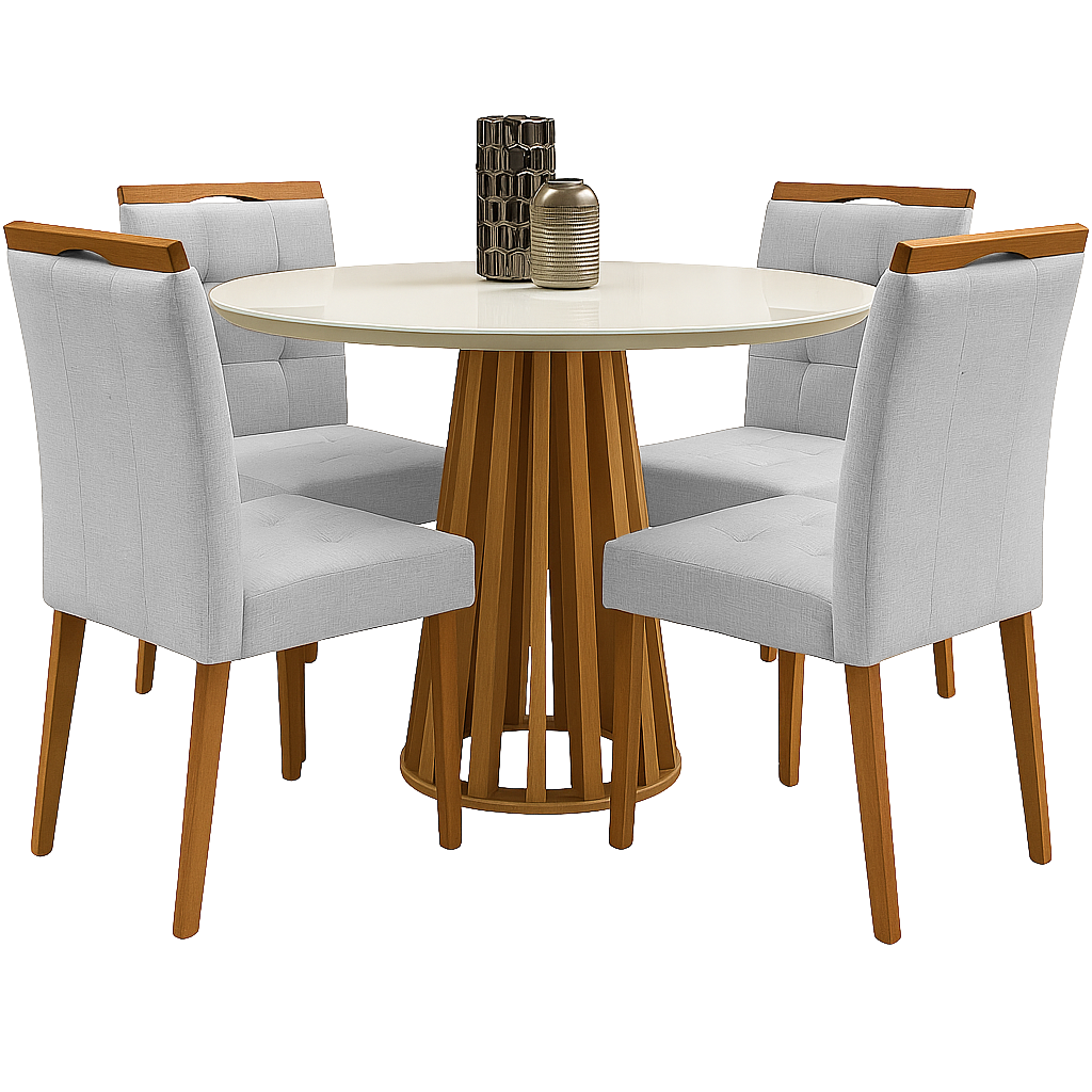 Mesa Redonda Berlim 100 Cinamono/Off White com 4 Cadeiras Sophia Linho Cinza Prata 206 – CEL MÓVEIS + WM DECOR - Imagem 3