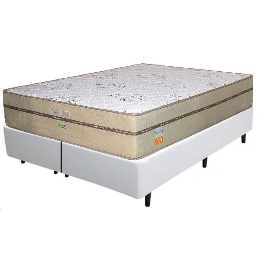 Colchão Queen Toronto D28 + Base Box Simples Corino Branco – ECOTEC + ALTO NÍVEL CAMAS E COLCHÕES