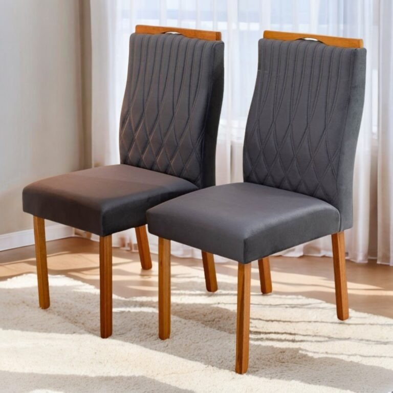 Mesa Sintonia (Tampo Maxi) 120 Amêndoa Clean/Off White com 4 Cadeiras Gênova Veludo Grafite – LOPAS + ART ASSENTOS - Imagem 3