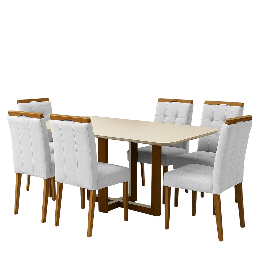 Mesa Atlas Mel/Off White Canto Copo 160×80 com 6 Cadeiras Sophia Linho Cinza Prata 206 – ART ASSENTOS + WM DECOR - Imagem 3