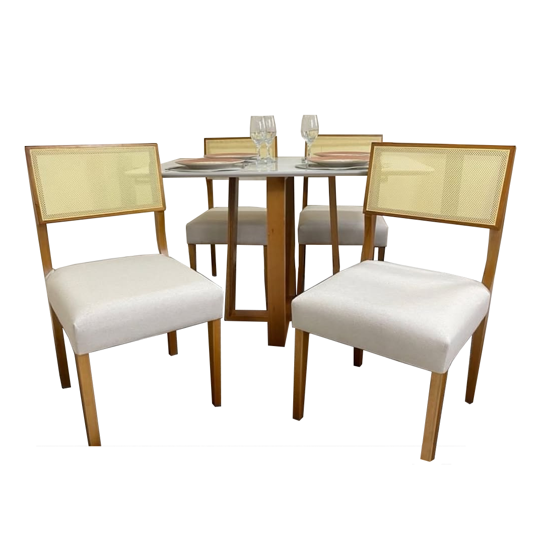 Mesa Pedro 90 Mel/Off White + 4 Cadeiras Grécia Mel/Linho Bege – ART ASSENTOS + HR MOVELARIA - Imagem 2