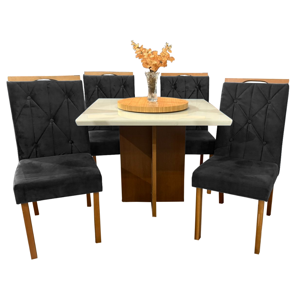 Mesa Salinas/Helô/Los Angeles 90 Cinamomo/Off White com 4 Cadeiras Yasmim Veludo Preto – CEL MÓVEIS + KM DECOR - Imagem 3