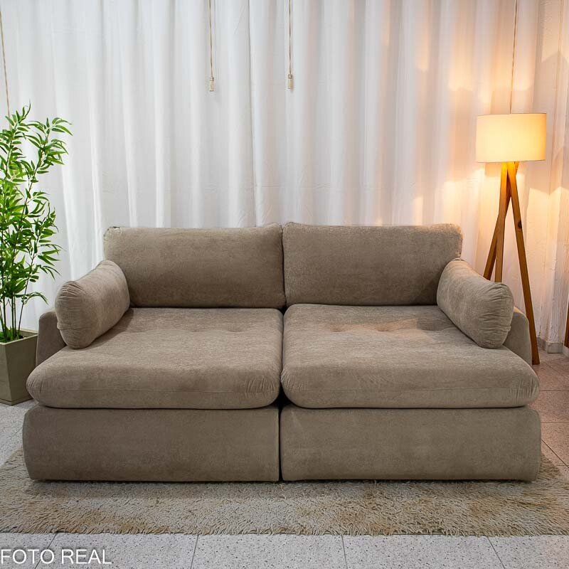 Sofá Retrátil Amaranto Premium 2.30m Veludo Plush Bege - Sem Caixa - Imagem 5