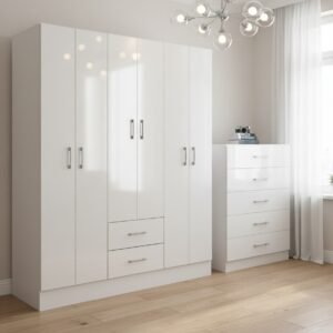 Guarda-Roupa 6 Portas Jamaica 6002 + Cômoda 5 Gavetas Aruba Branco – FELLICCI
