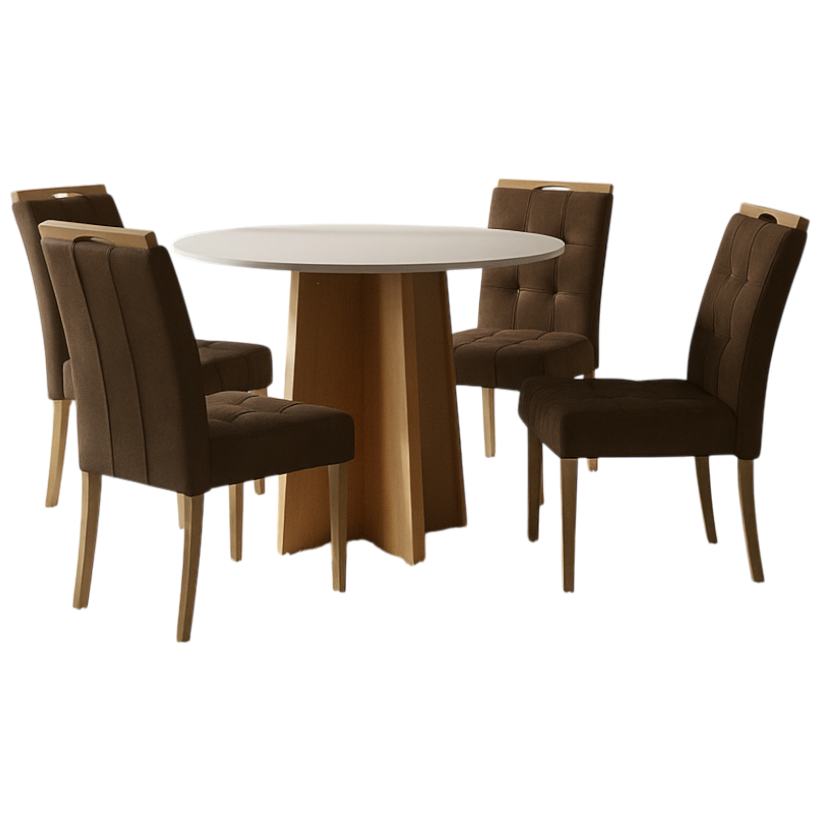 Mesa Redonda Celebrare 100 Amêndoa Clean/Off White com 4 Cadeiras Sophia Veludo Marrom – LOPAS + WM DECOR - Imagem 3