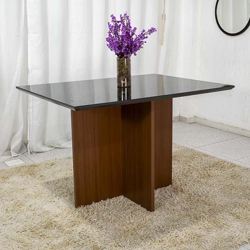Mesa Jantar Helo 120×90 Tampo Vidro Preto/Base Mel - Poliman - Imagem 2