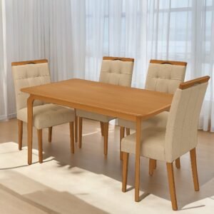 Mesa Alegra 120 Cinamomo com 4 Cadeiras Sophia Linho Bege 200 – JCM MOVELARIA + WM DECOR
