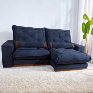 Sofá Retrátil e Reclinável Ibiza/Poseidon 2,50 m Veludo Azul 104 - ZARAT ESTOFADOS