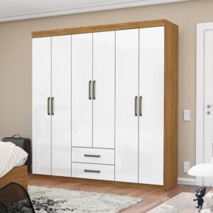 Guarda-Roupa 6 Portas(Sem Espelho/Sem Pés) Áries 1,53 m Cinamono/Branco – CARIOCA MÓVEIS