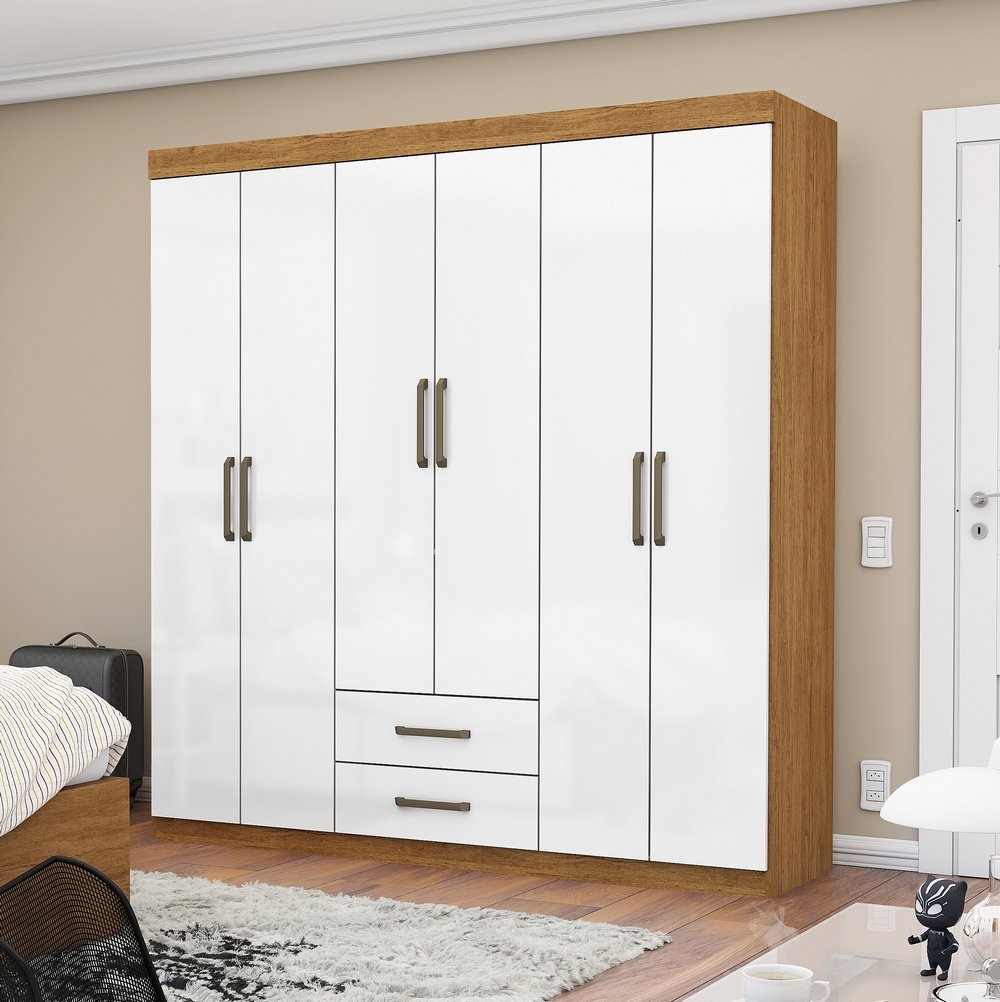 Guarda-Roupa 6 Portas(Sem Espelho/Sem Pés) Áries 1,53 m Cinamono/Branco – CARIOCA MÓVEIS