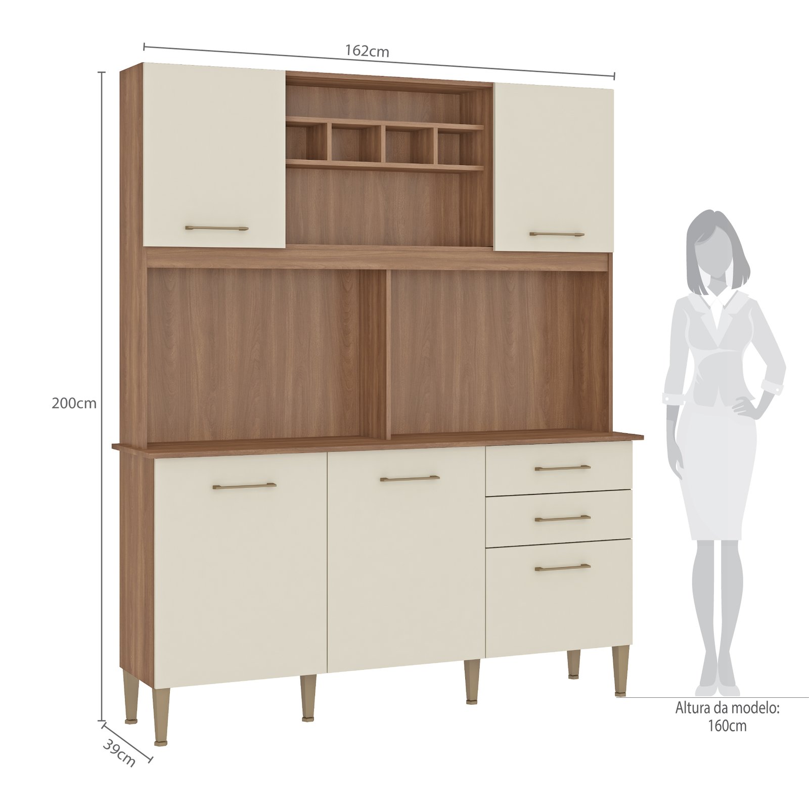 Kit Cozinha Alice/Laura C303 1,62 m Manchester/Champagne - FELLICCI - Imagem 4