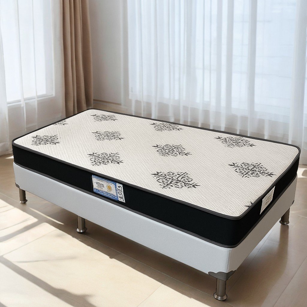 Colchão Solteiro Light D20 + Base Box Simples Corino Branco – ECOTEC + ALTO NÍVEL CAMAS E COLCHÕES