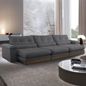 Sofá Retrátil e Reclinável Qatar 3,50 m Veludo Cinza B010 – TREVO ESTOFADOS