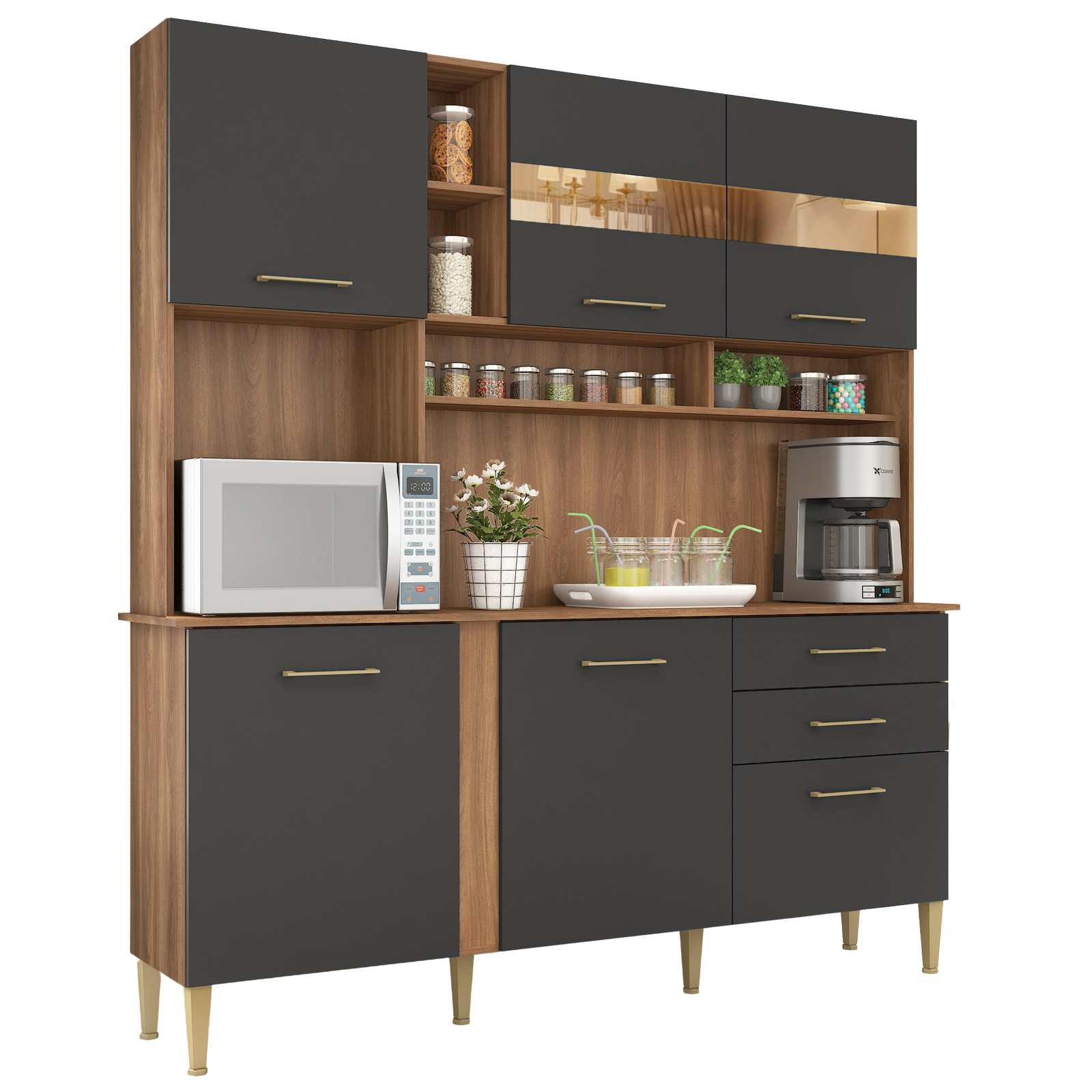 Kit Cozinha Nicole/Helena C304 1,82 m Manchester/Grafite - FELLICCI - Imagem 2