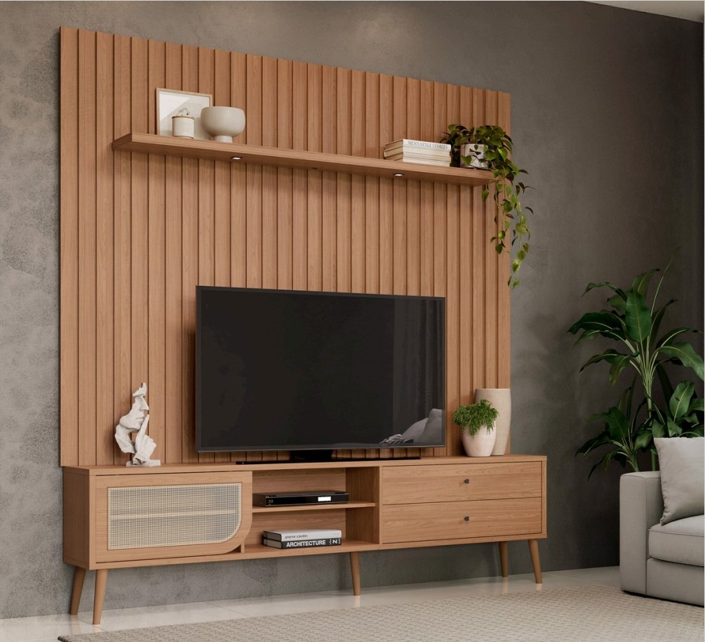 Painel + Rack até 75" TB346F Freijó - DALLA COSTA