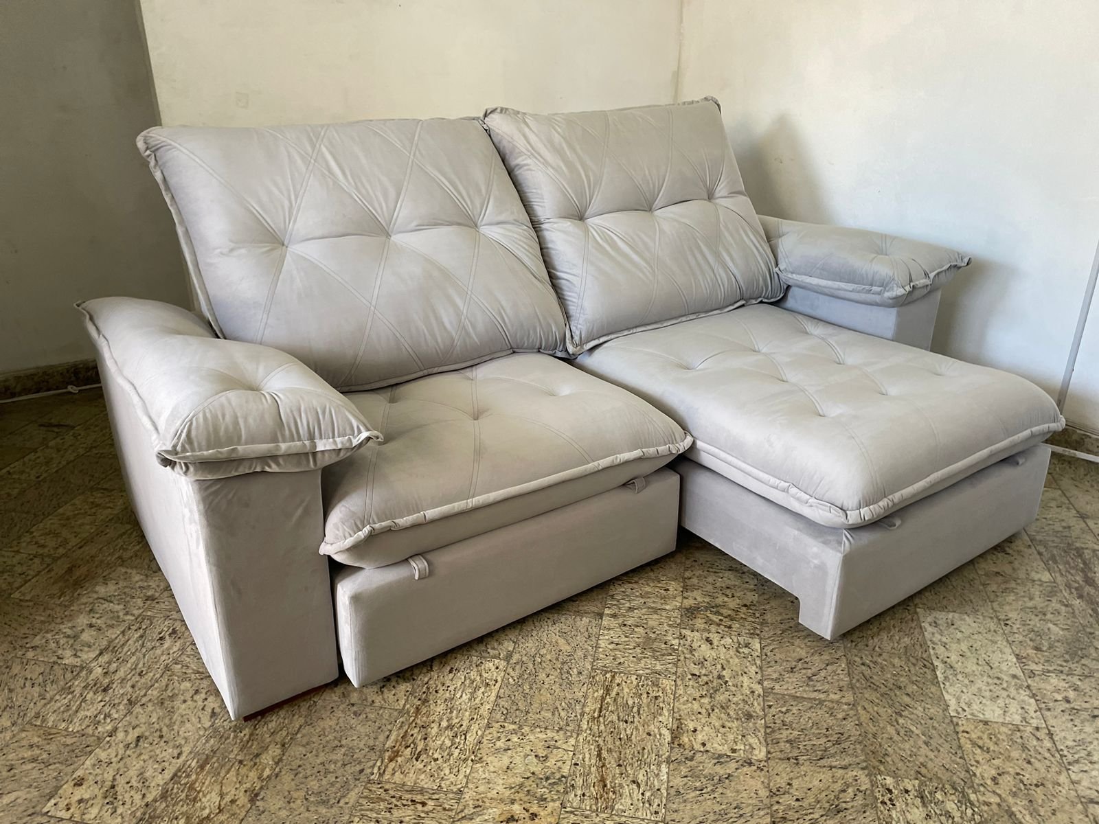 Sofá Retrátil e Reclinável Corvette 2,90 m Prata - D'VITRINE ESTOFADOS(PROMOÇÃO) - Imagem 3
