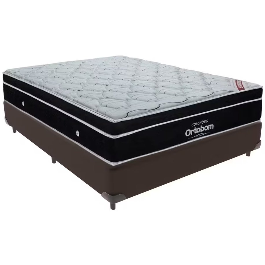 Colchão Casal Elegant Superpocket D33 + Base Box Simples Corino Marrom – ORTOBOM + ALTO NÍVEL CAMAS E COLCHÕES - Imagem 2