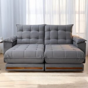 Sofá Retrátil e Reclinável Barcelona 2,50 m Veludo Cinza 321 – ESTOFADOS TEIXEIRA