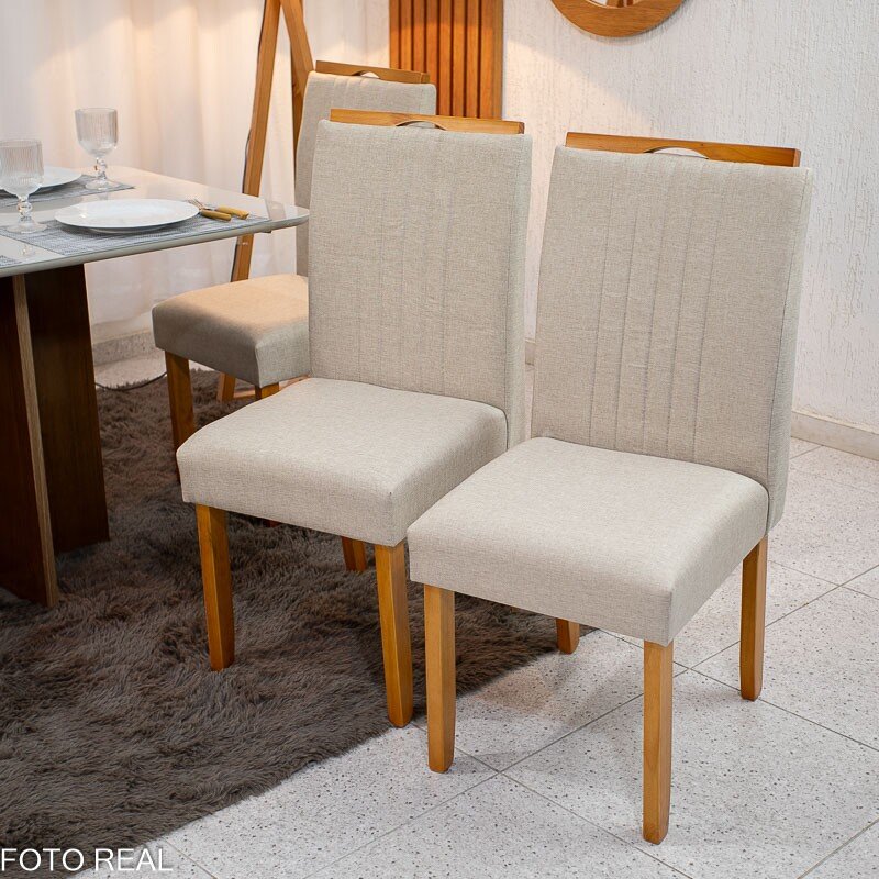 Mesa de Jantar Moscou 90x90 Vidro Off/Base Cinamomo + 4 Cad. Atlanta Linho Bege Cru Madeira Minas Plac - Entregue Montada - Imagem 5