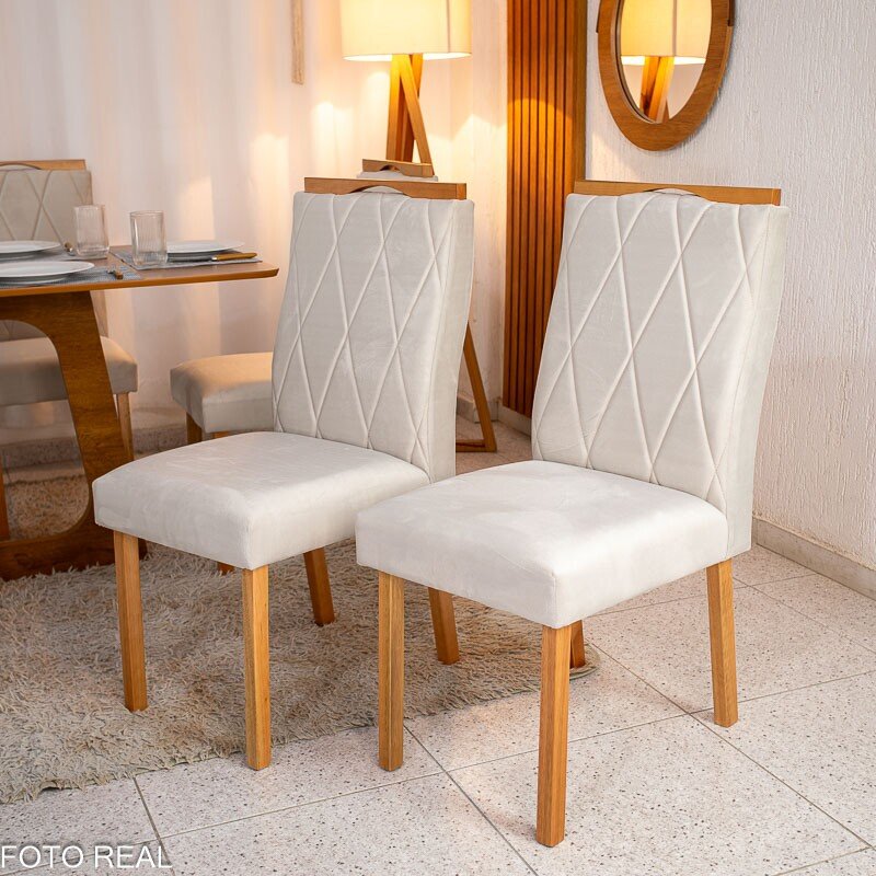 Mesa de Jantar Dubai Tampo Londres Cinamomo 160x80 6 Cadeiras Lisboa Veludo Bege 512 Madeira Maciça - Imagem 10