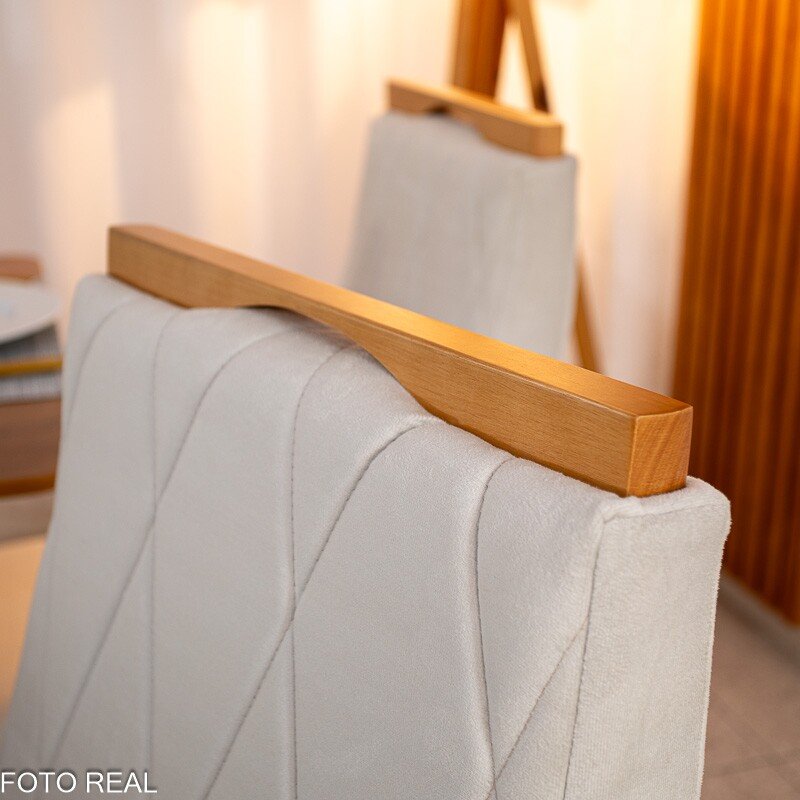 Mesa de Jantar Dubai Tampo Londres Cinamomo 160x80 6 Cadeiras Lisboa Veludo Bege 512 Madeira Maciça - Imagem 13