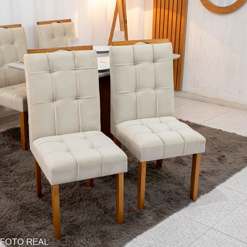 Mesa de Jantar Moscou 90x90 Vidro Off/Base Cinamomo + 4 Cad. Londres Veludo Avelã Madeira Minas Plac - Entregue Montada - Imagem 7