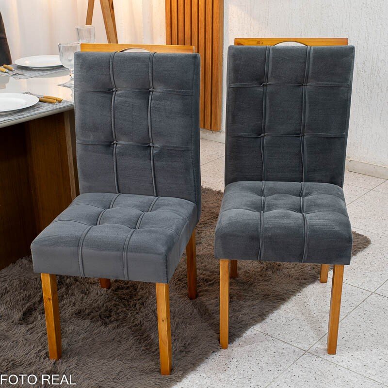 Mesa de Jantar Moscou 120x80 Vidro Off/Base Cinamomo + 4 Cad. Londres Veludo Chumbo Madeira Minas Plac - Entregue Montada - Imagem 7