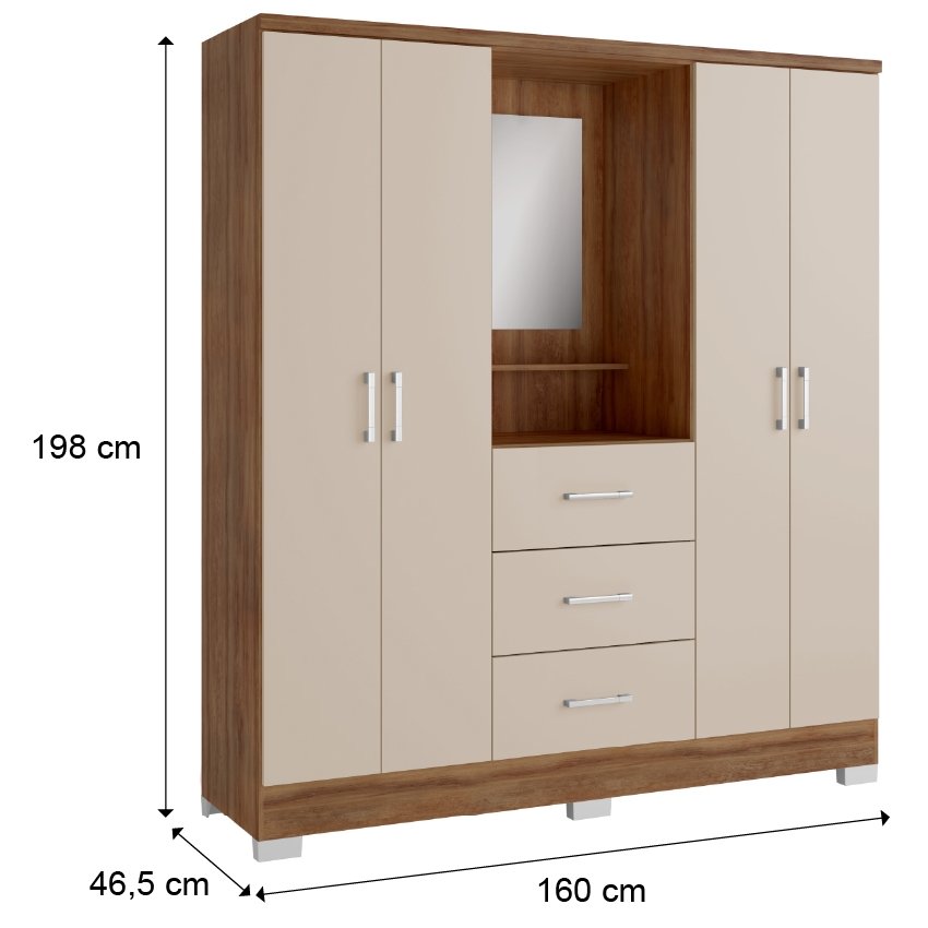 Guarda-Roupa Capelinha Roma 1181 1,60 m Freijó/Off White - CARRARO MÓVEIS - Imagem 3