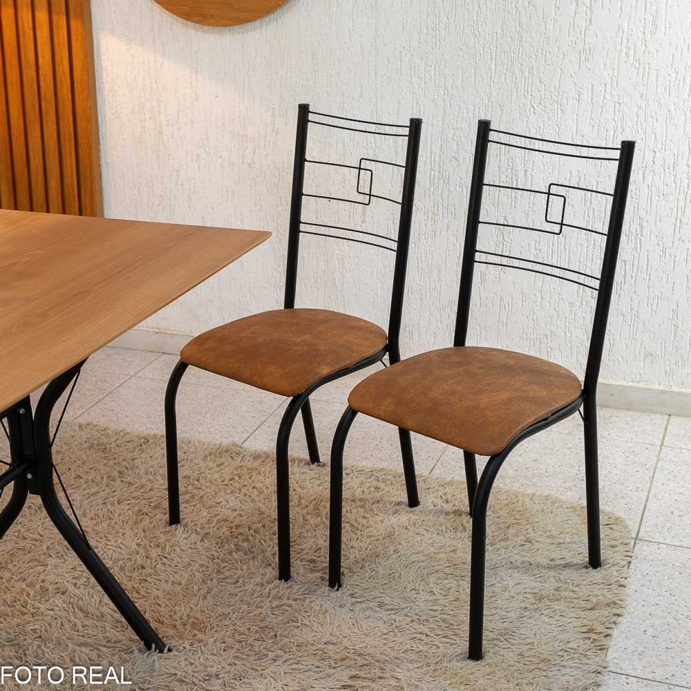 Mesa Paraty Base Cabo Frio Preto Tampo Madeirado 120×75 4 Cadeiras Paraty Assento Marrom - Teixeira - Imagem 5