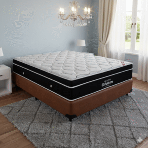Colchão Casal Elegant Superpocket D33 + Base Box Simples Corino Marrom – ORTOBOM + ALTO NÍVEL CAMAS E COLCHÕES