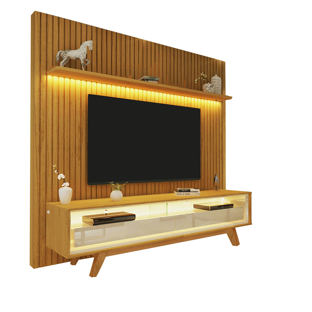 Painel até 75" Nobre 185 Naturale + Rack Requinte 172 Naturale/Off White - GELIUS - Imagem 2