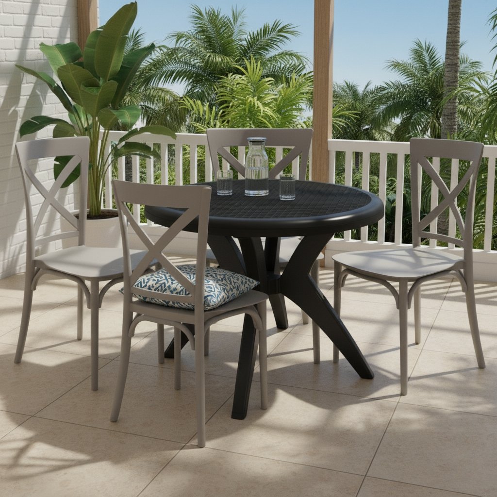 Mesa Deluxe 90 Preto com 4 Cadeiras Robust Cross Nude – FORTE PLÁSTICO