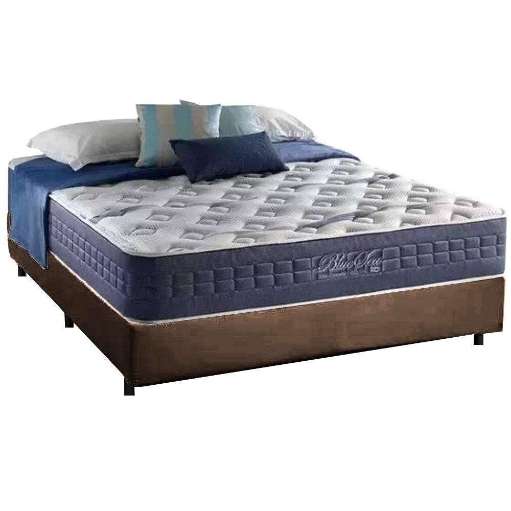 Colchão Casal Blue Sea D28 + Base Box Simples Corino Marrom – ANJOS COLCHÕES + BIOSTAR - Imagem 2