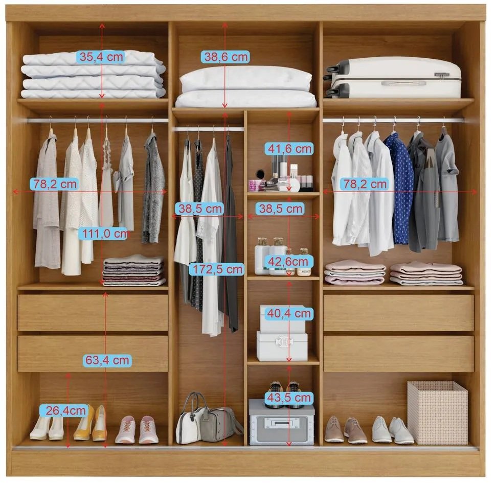 Guarda-Roupa 3 Portas Toronto 2,40 m Nature/Off White - BIANCHI - Imagem 3