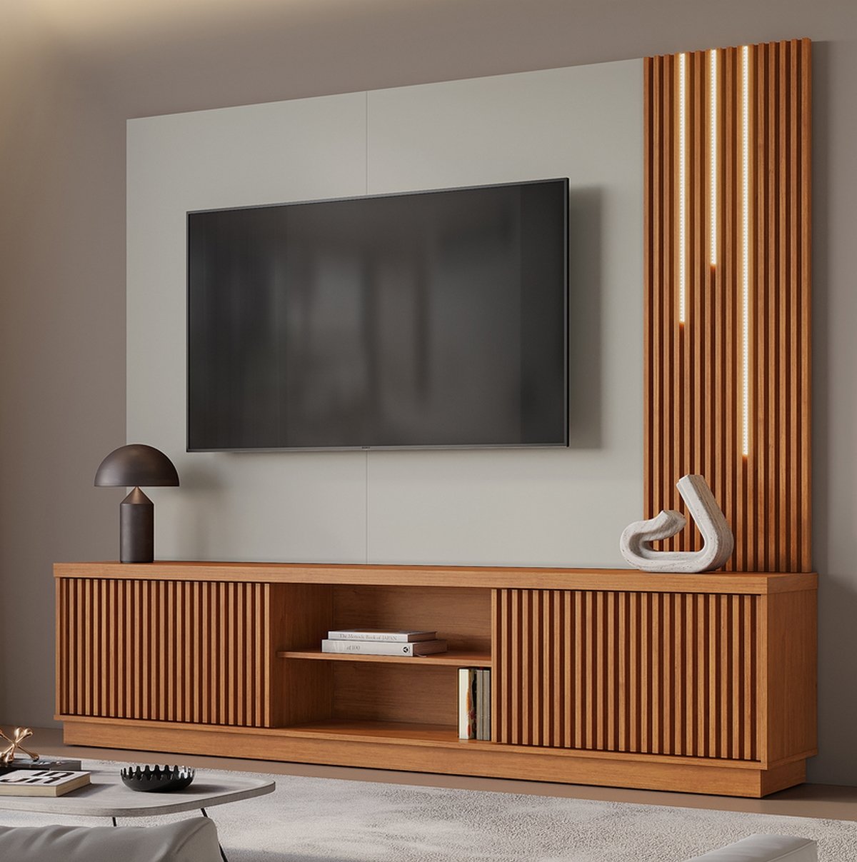 Home Theater até 75″ Valência/Arezzo New LED Naturale/Off White – MAVAULAR