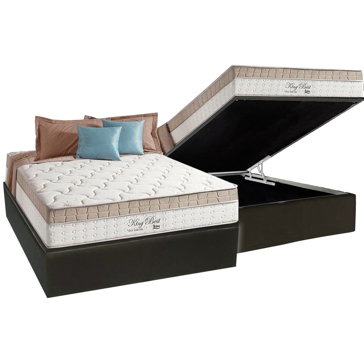 Colchão Casal King Best D28 + Base Box Baú Preto – ANJOS COLCHÕES + BIOSTAR