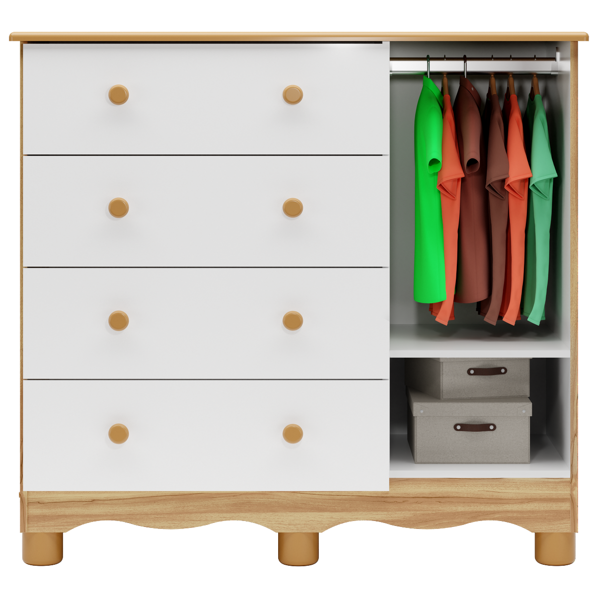 Guarda-Roupa 3 Portas Tedy + Berço Americano Uli + Cômoda Tedy Branco Brilho/Amêndoa - PEROBA MÓVEIS - Imagem 6